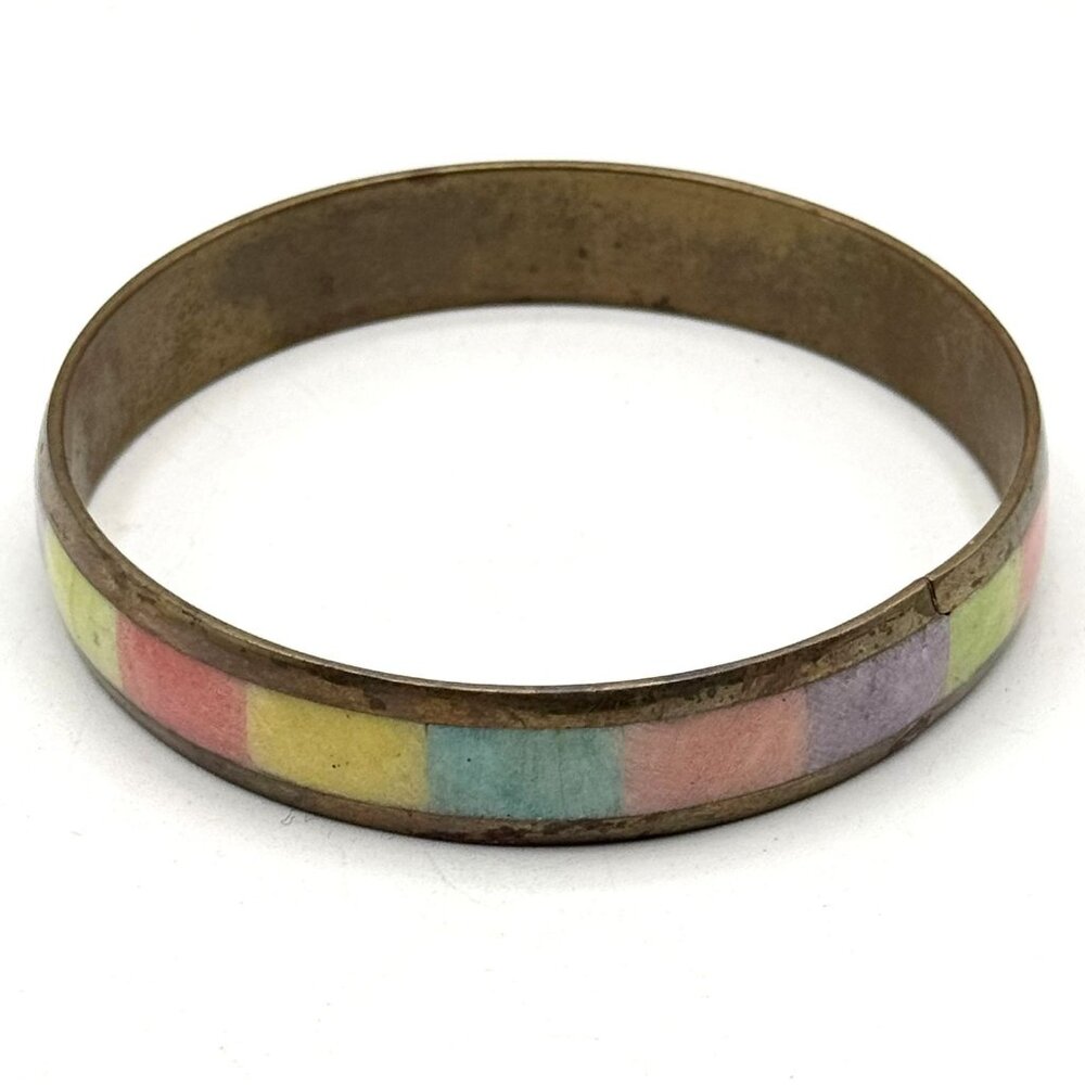 Vintage multi color shell inlay bangle bracelet